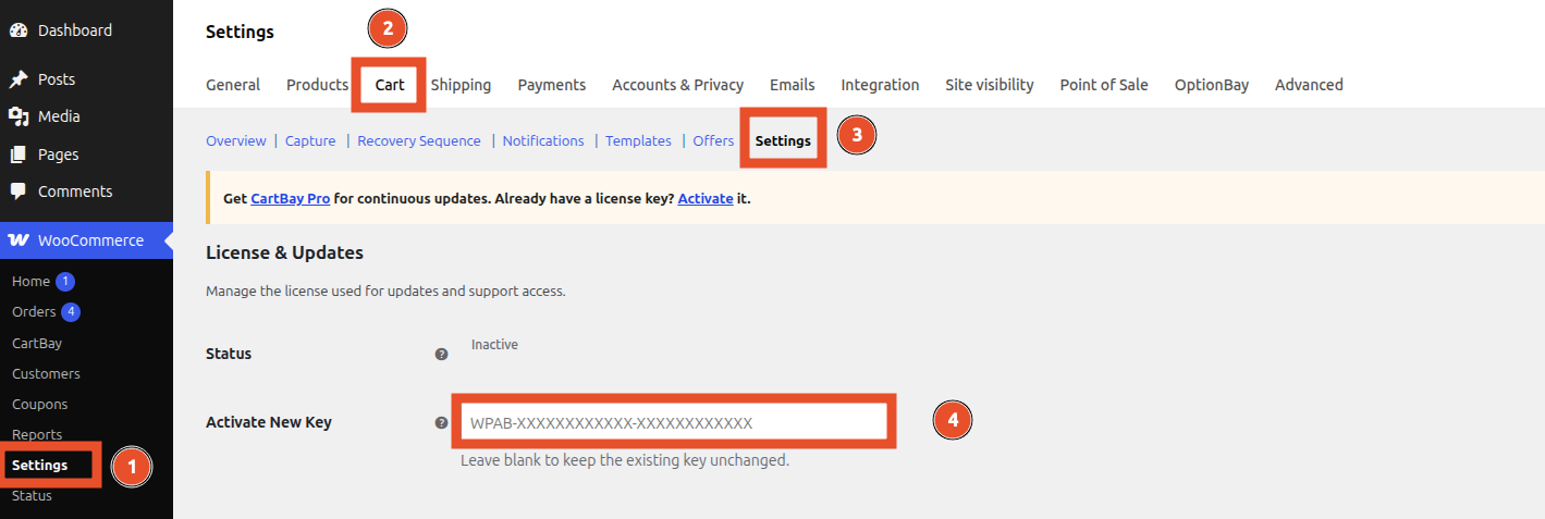 CartBay License Activation screen
