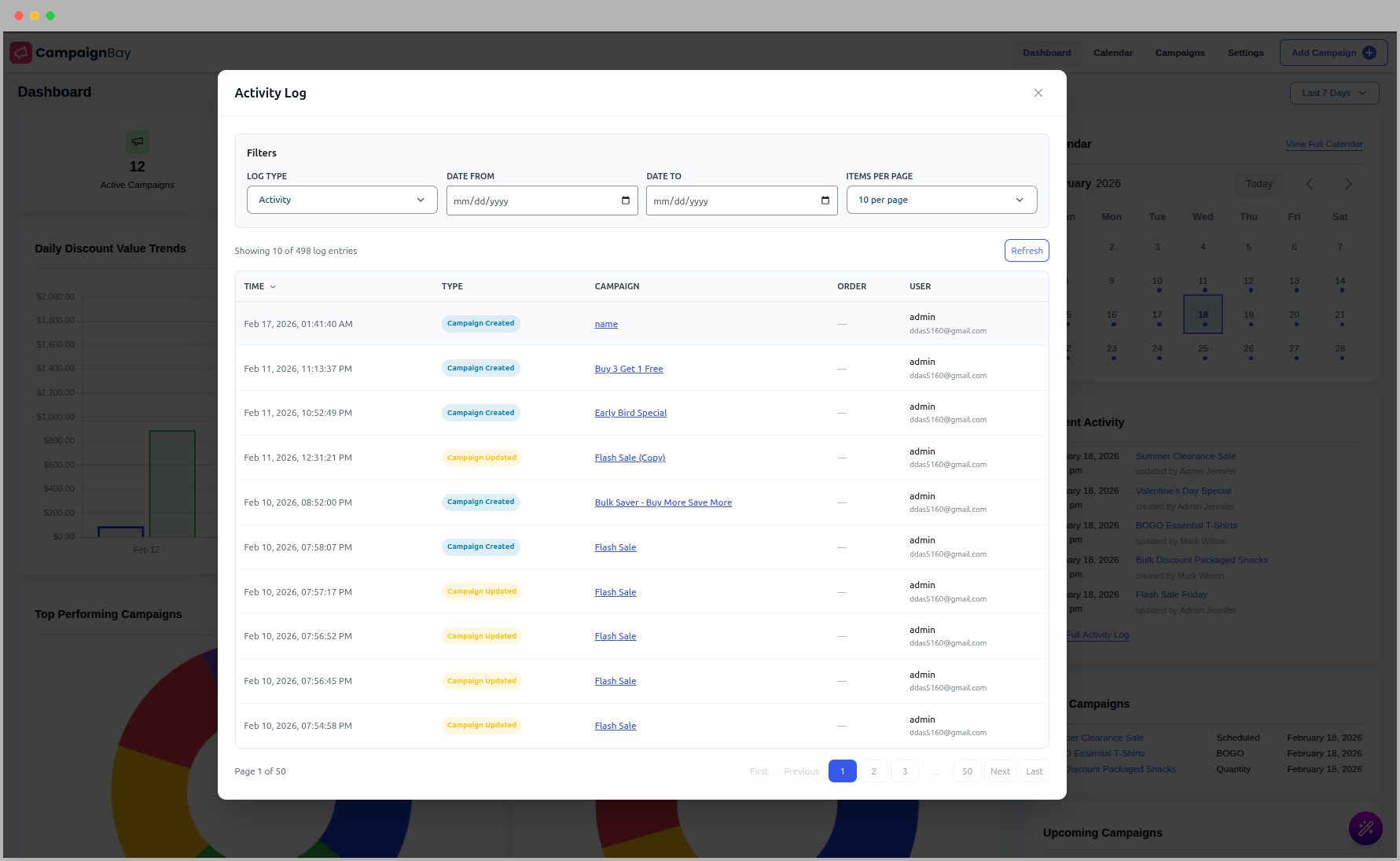 Full Activity Log Modal