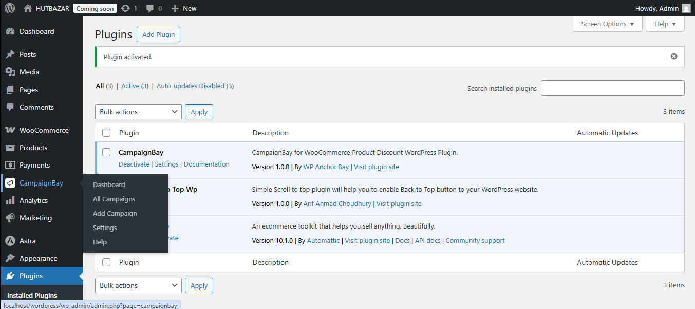 The CampaignBay menu item in the admin sidebar