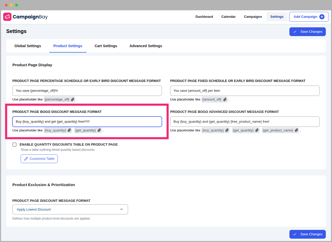 BOGO Discount Message Format