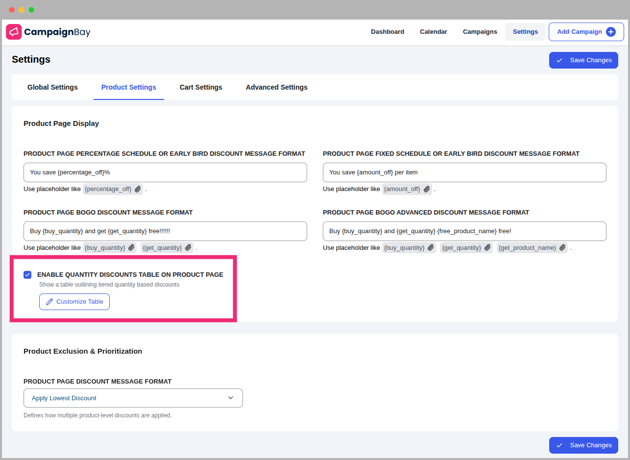 Customize Discount Table Modal