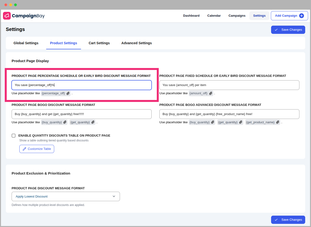 Percentage Schedule Message Format