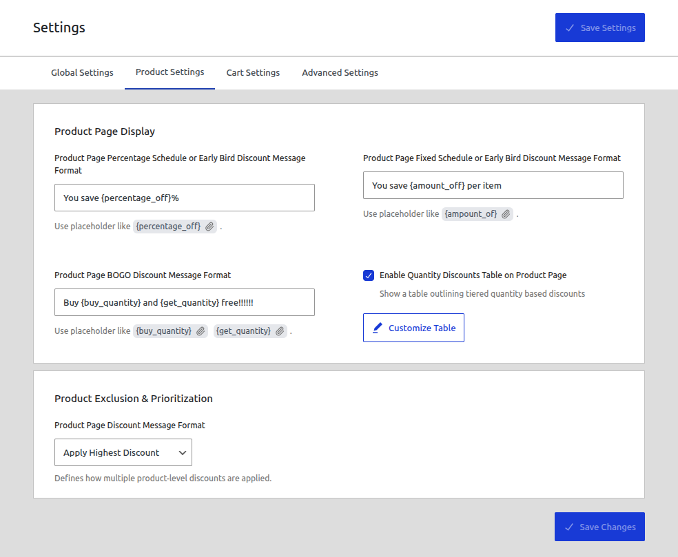 Settings Page with Tabs