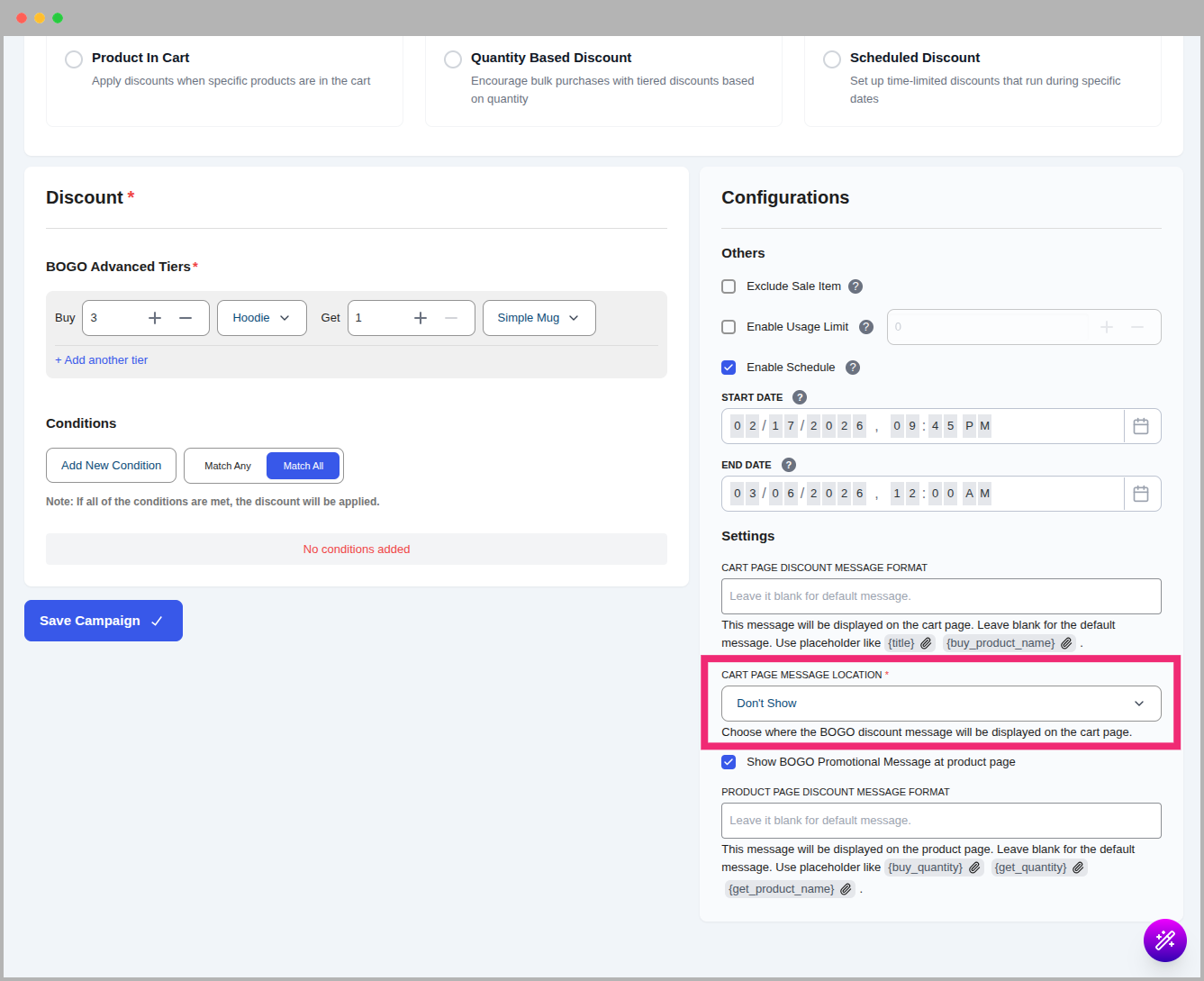 Cart Message Location