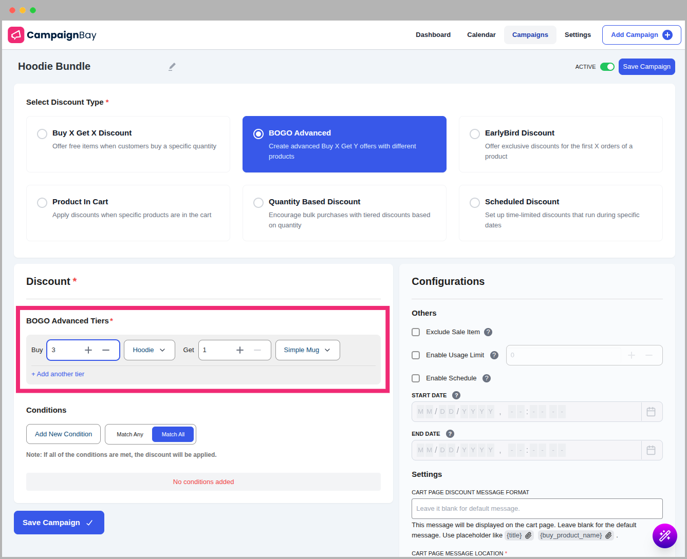 BOGO Advanced Tiers Example