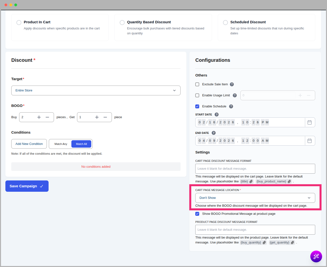 Cart Message Location