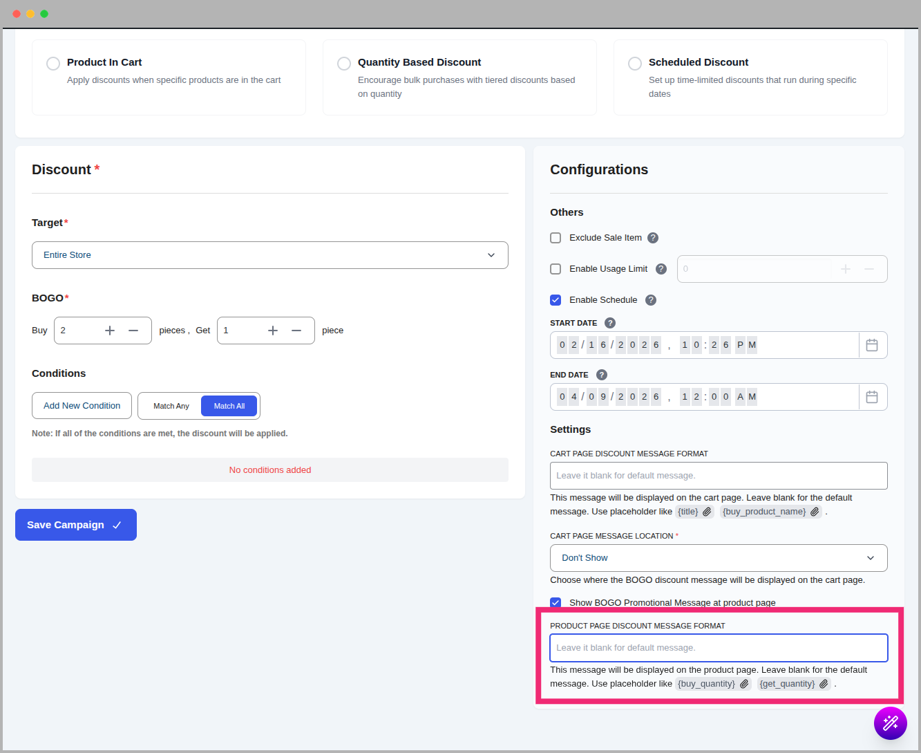 Product Page Message