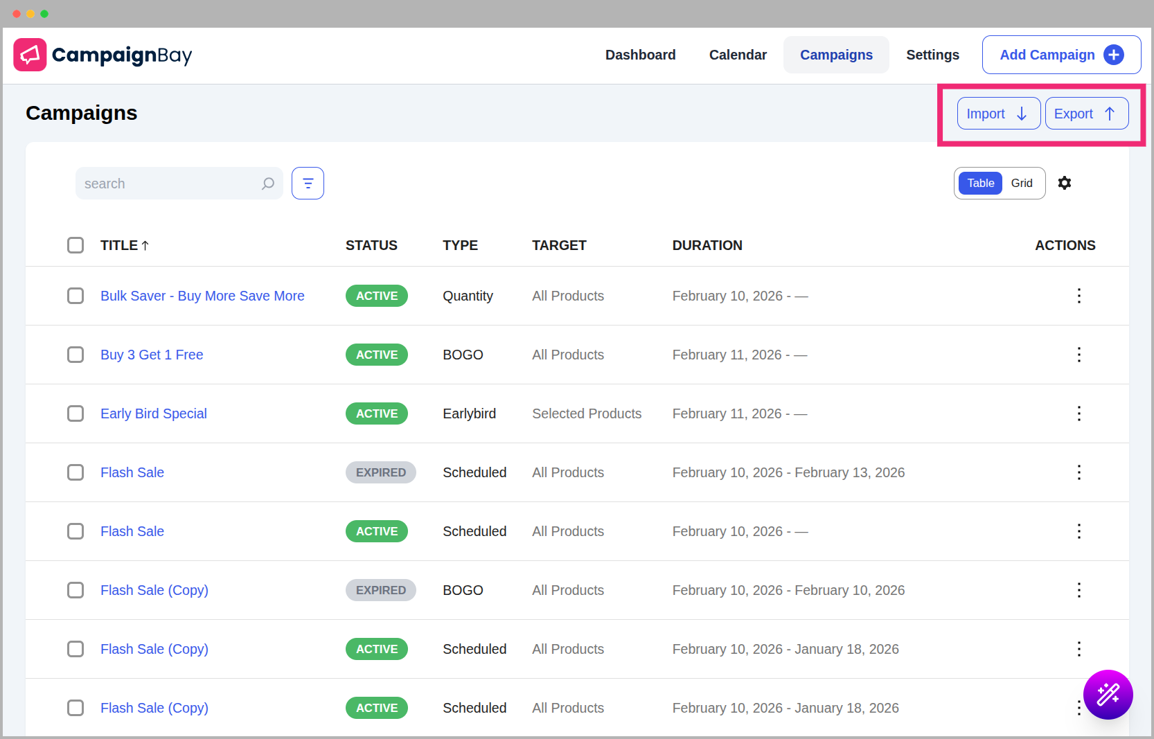 Import Export Buttons
