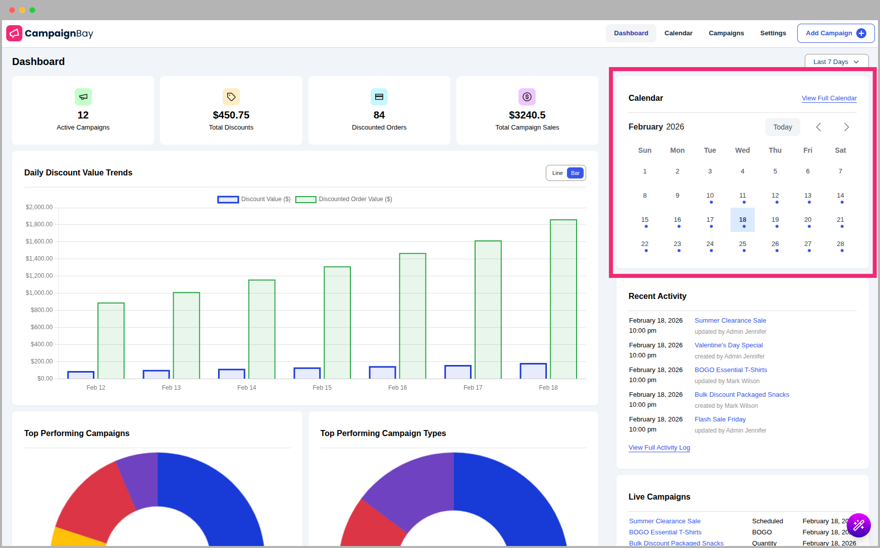 Dashboard Calendar Section