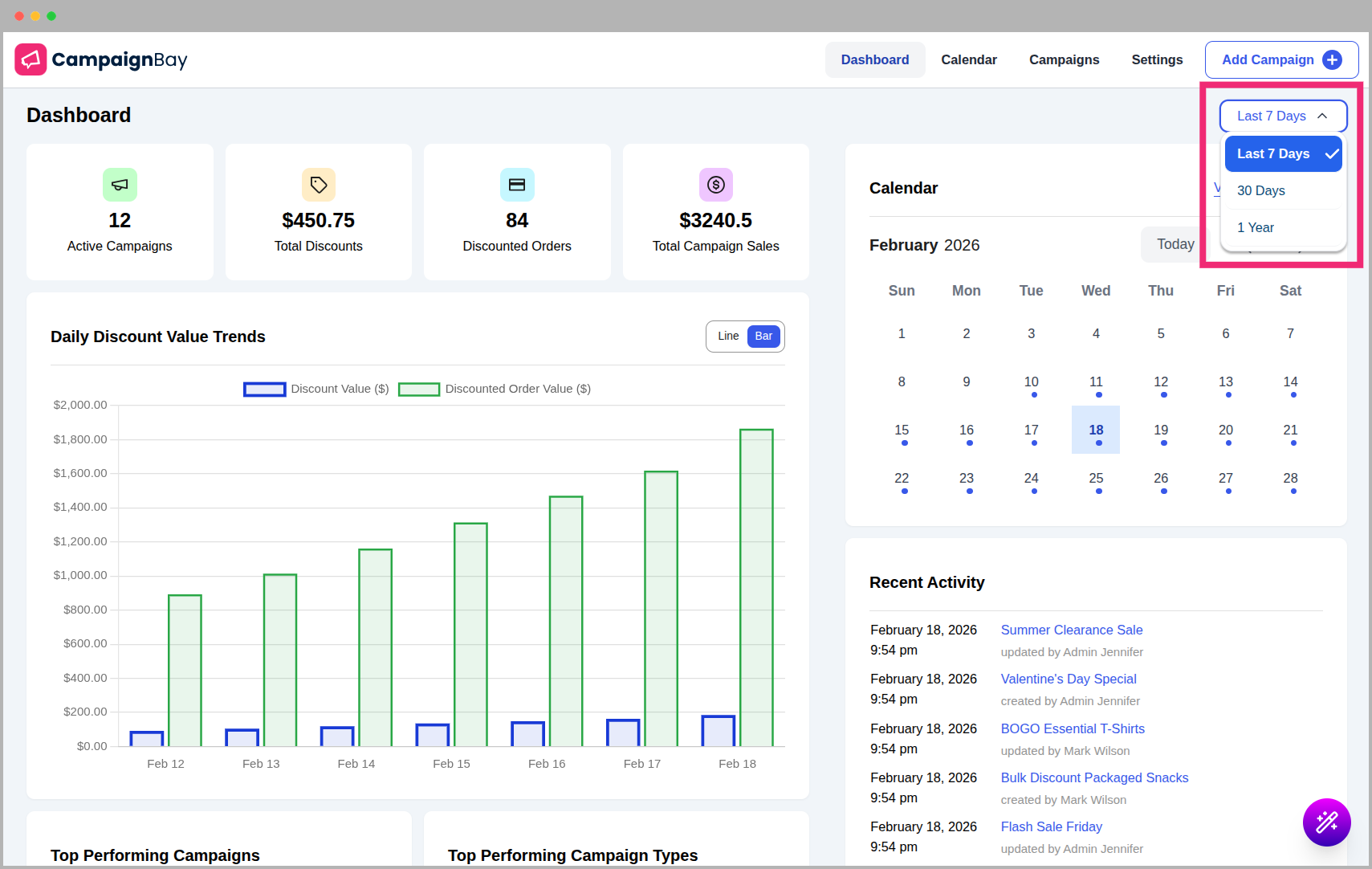 Dashboard Header and Date Filter