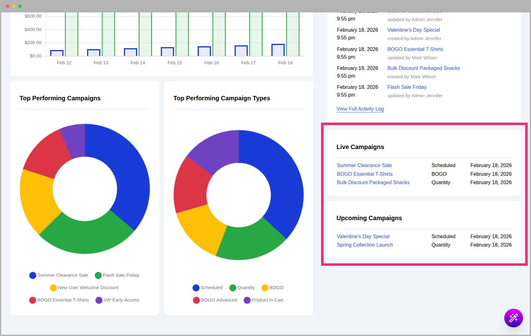 Live and Upcoming Campaigns Widgets