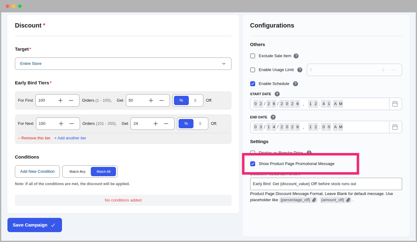 Show Promotional Message