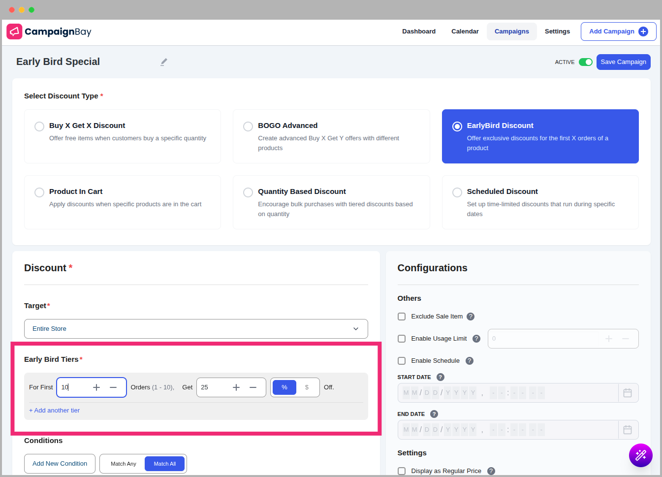 Define Early Bird Tiers
