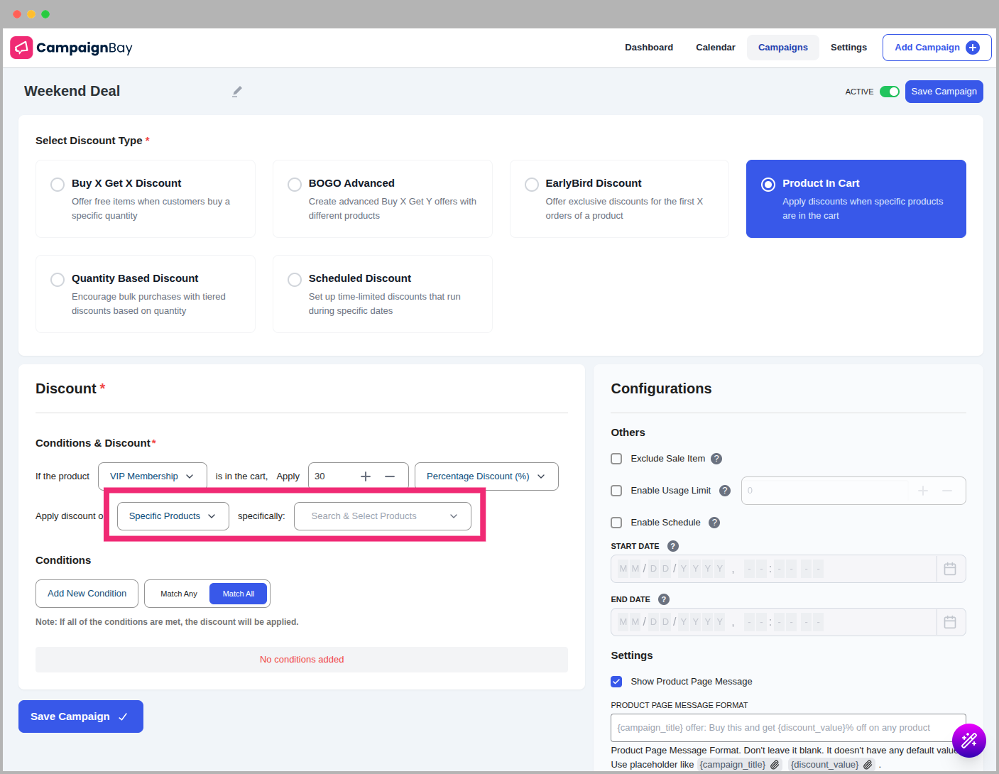Specific Product Selection