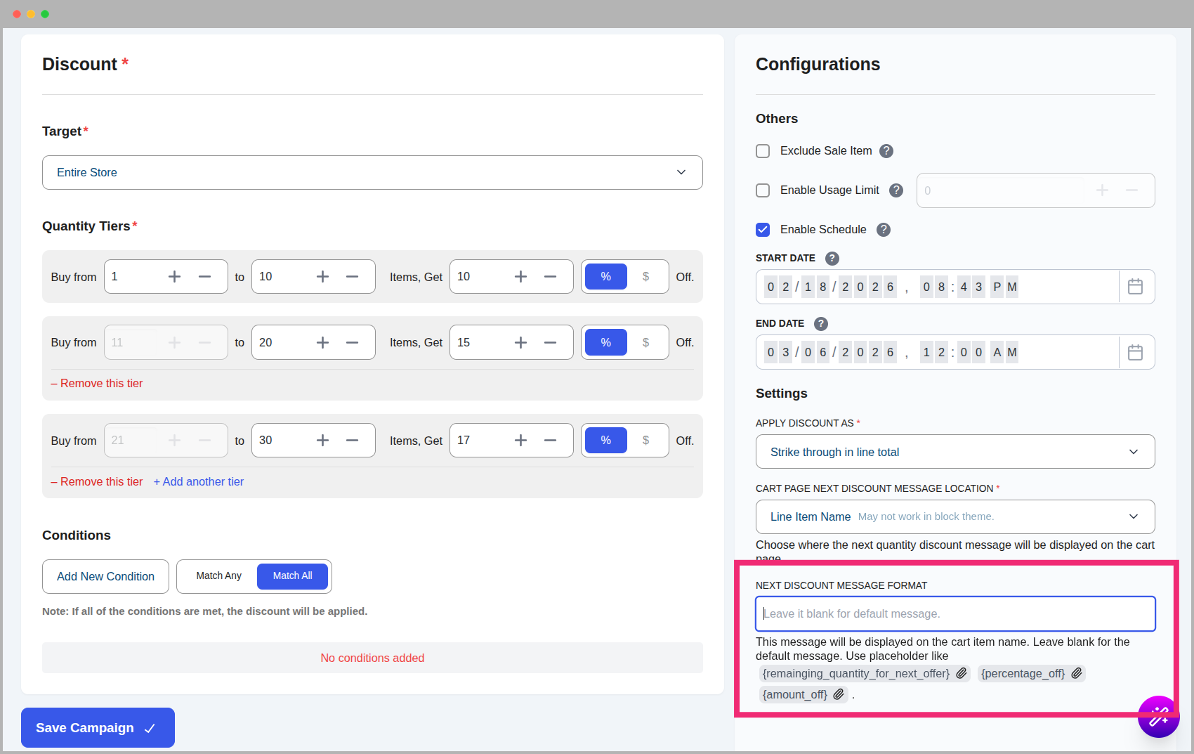 Next Discount Message
