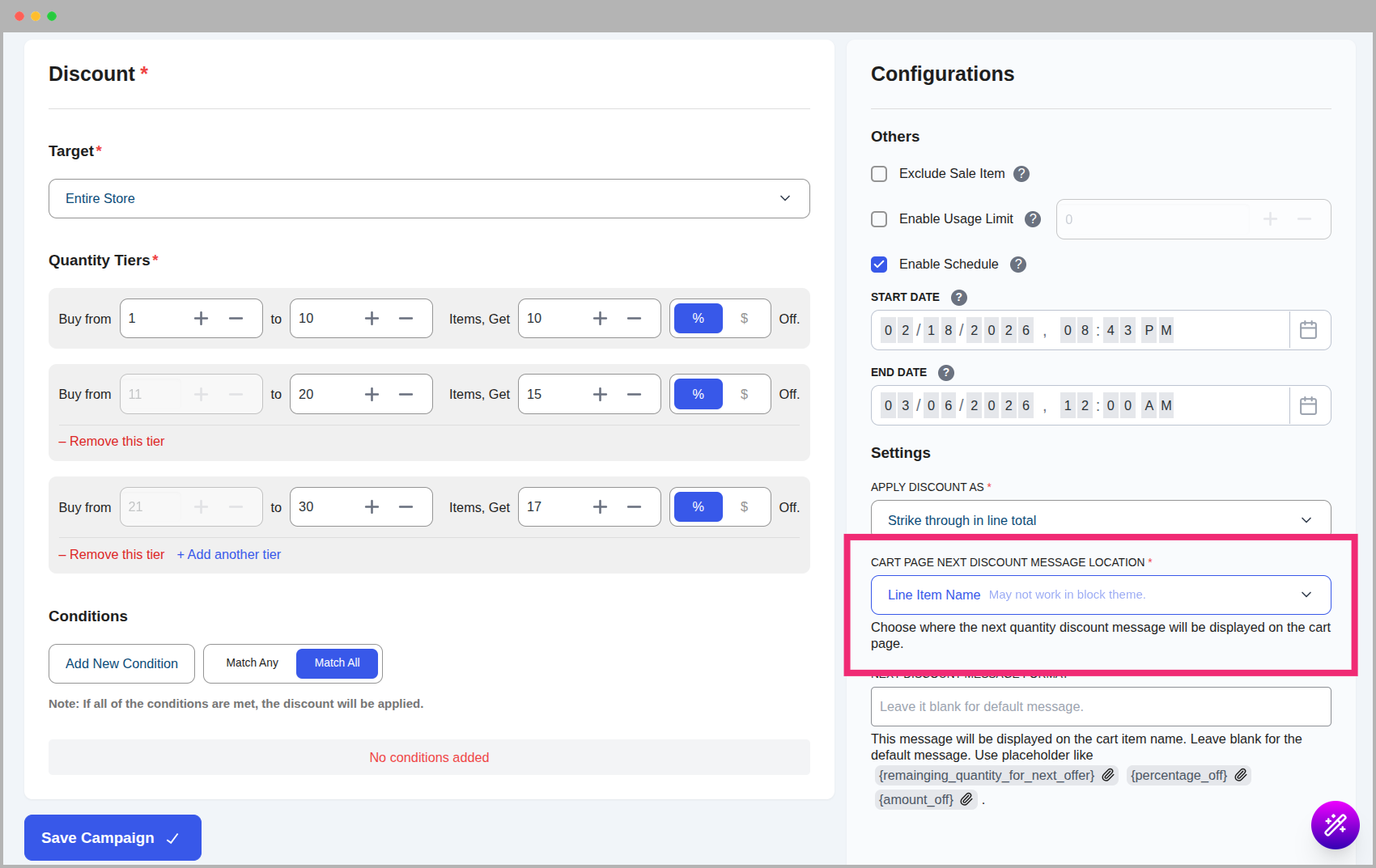 Next Discount Message Location