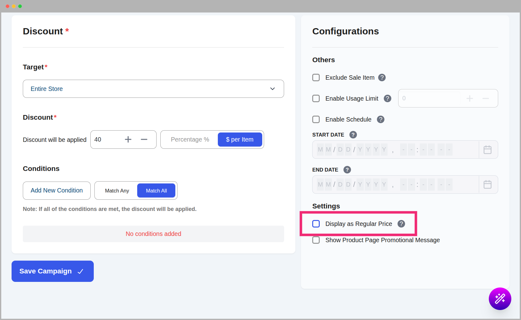 Display as Regular Price