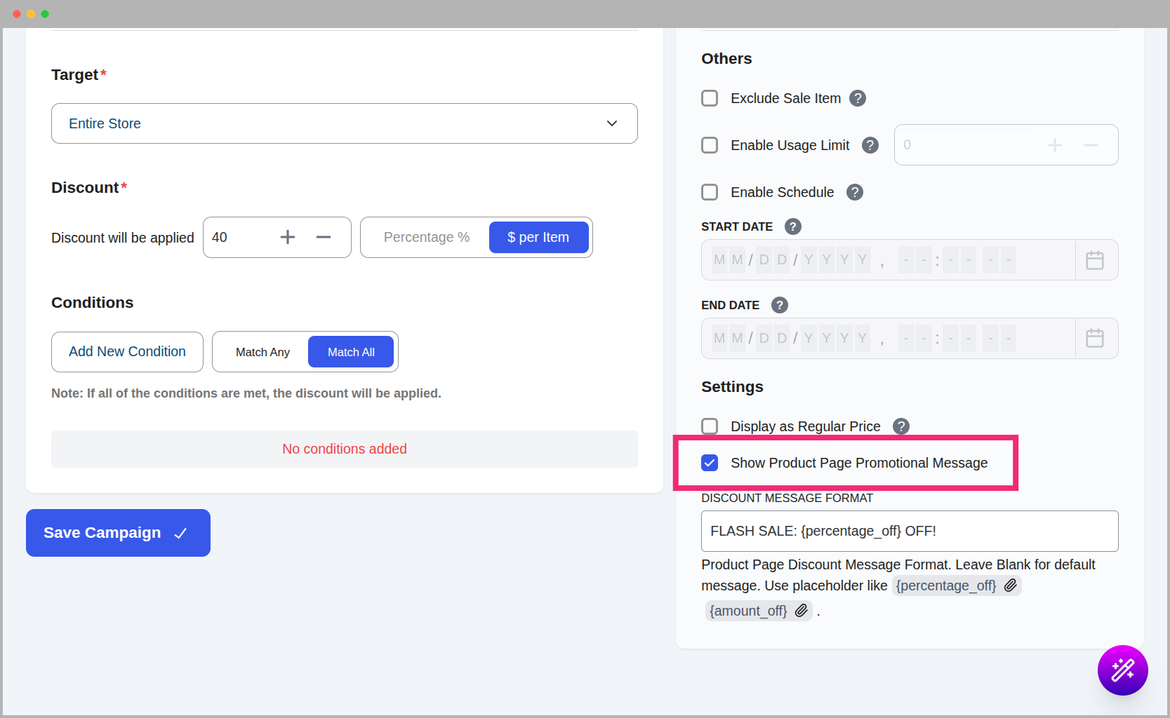 Show Promotional Message