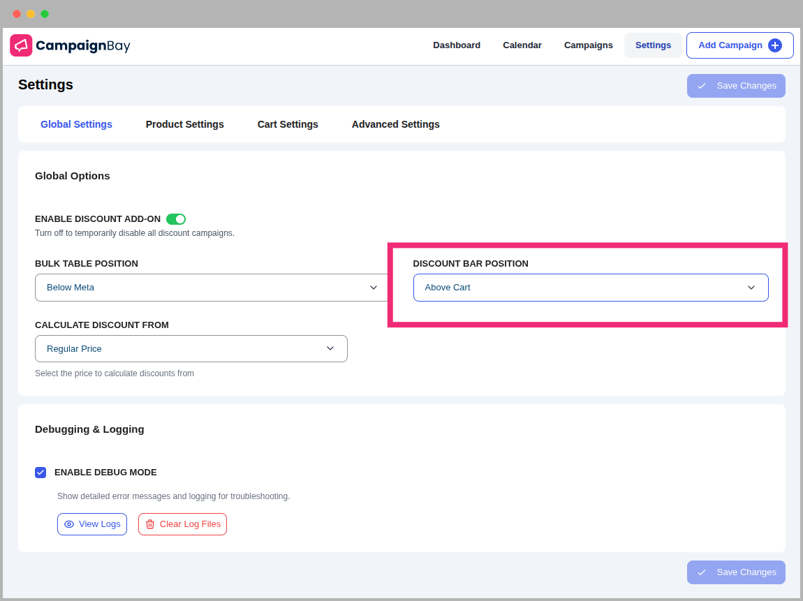 Discount Bar Position