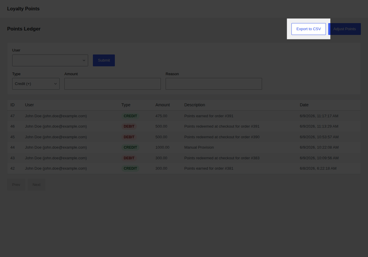 CSV Export Button
