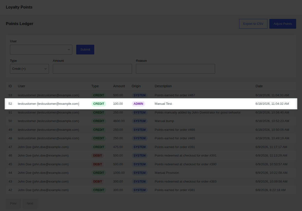 Ledger Table Manual Adjustment Audit Log