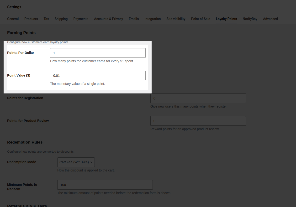 Conversion Rates Settings