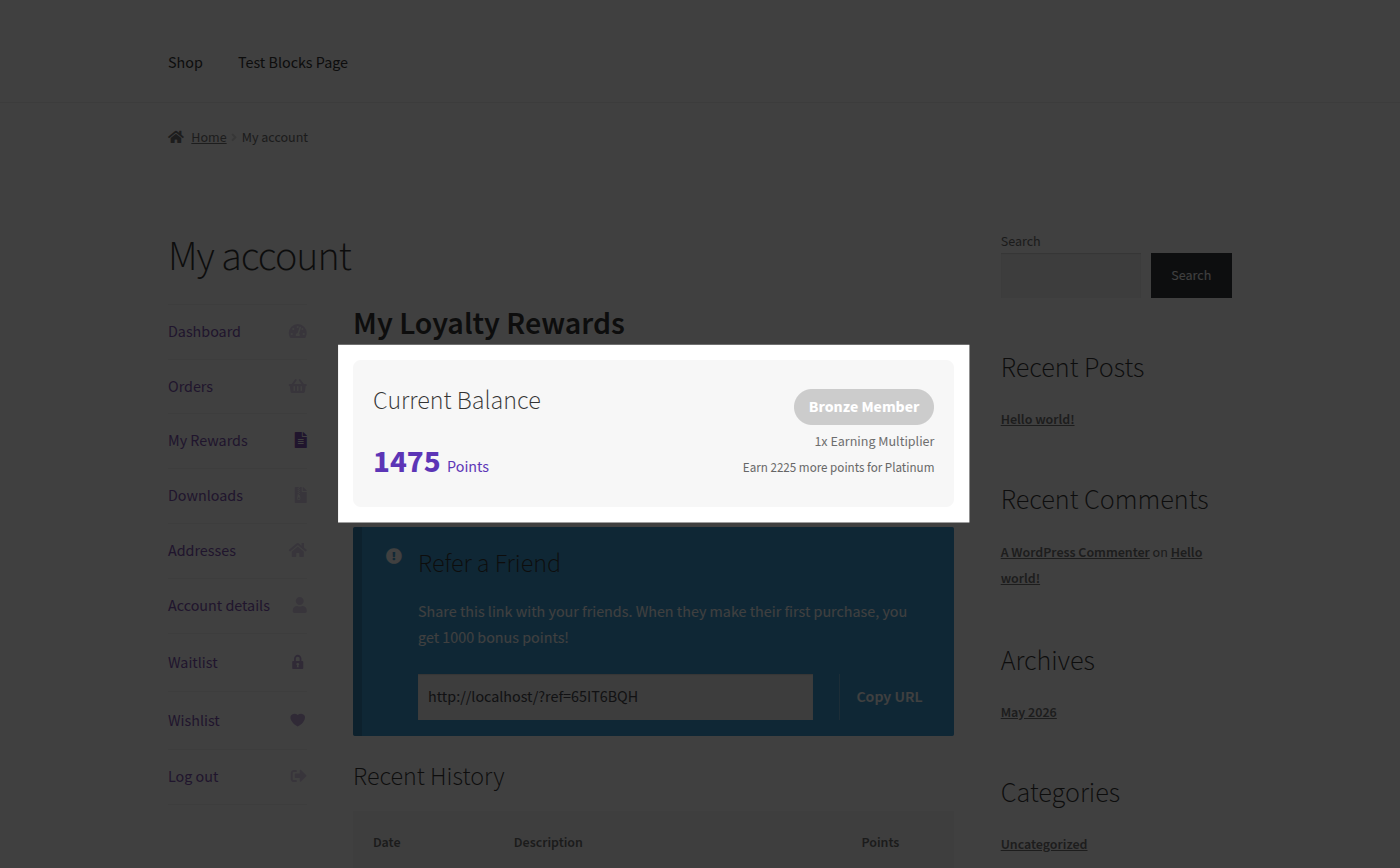 LoyaltyBay VIP tier progress in My Account