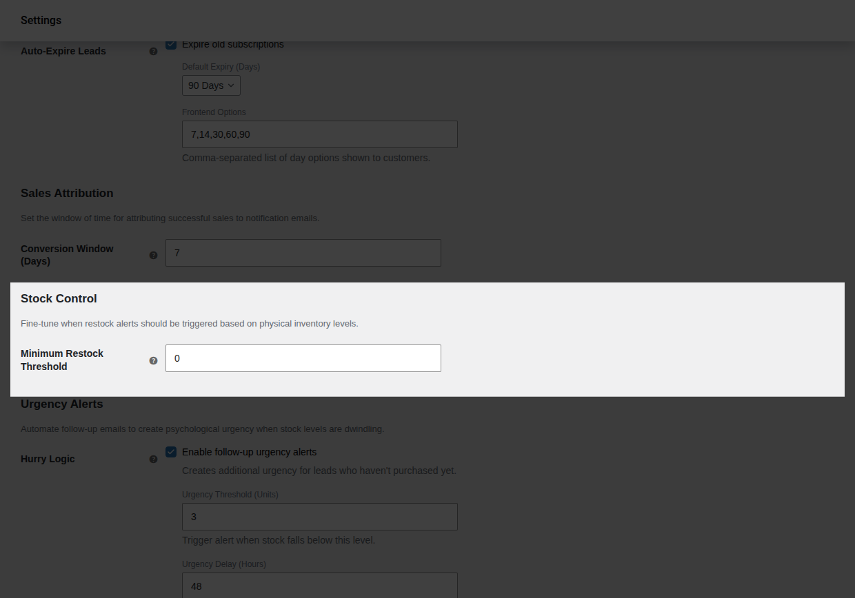 Minimum Stock Threshold Field