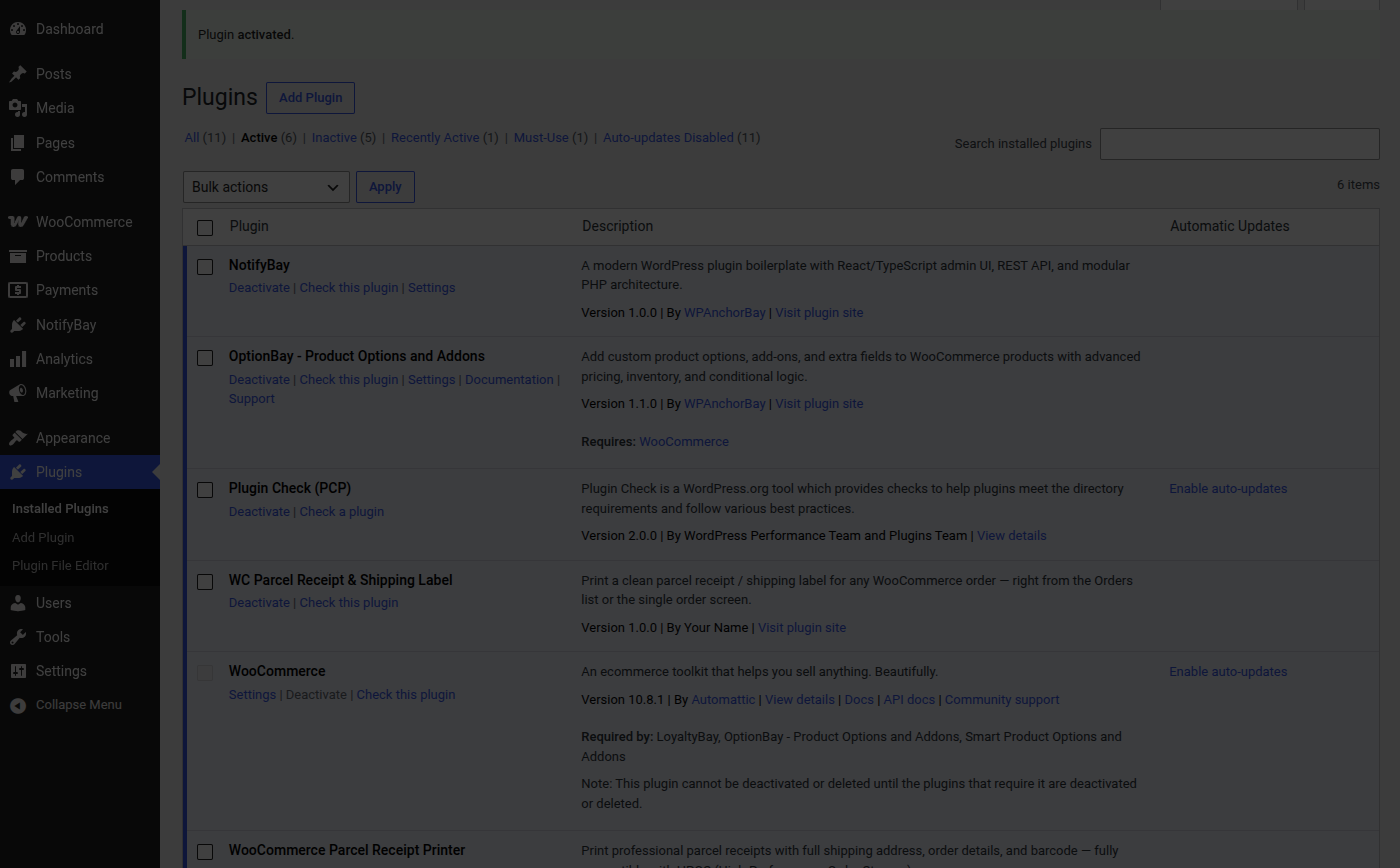 NotifyBay Admin Menu Location
