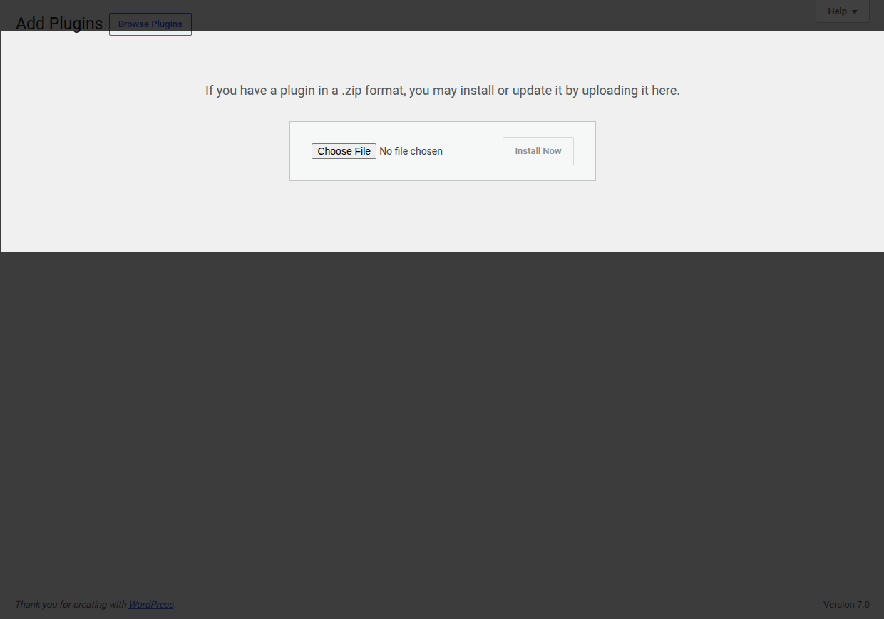 WordPress Plugin Upload Area