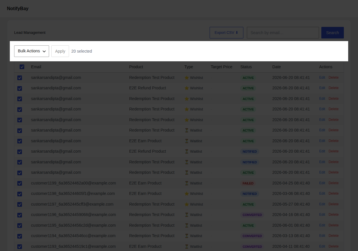 Bulk Actions Selection