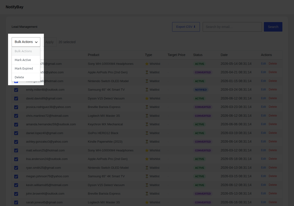 Bulk Dropdown Open