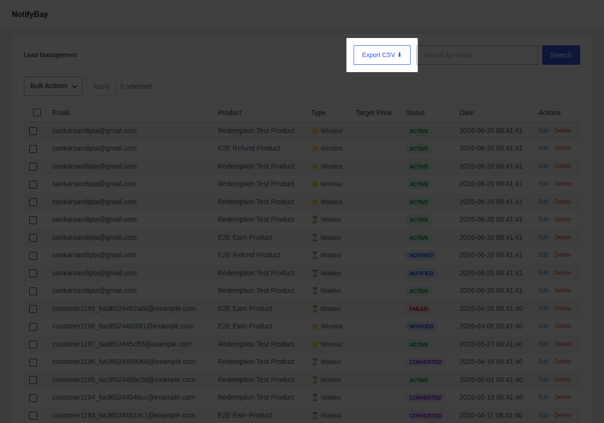 Export CSV Button