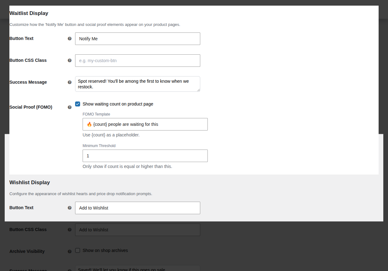 Social Proof Settings