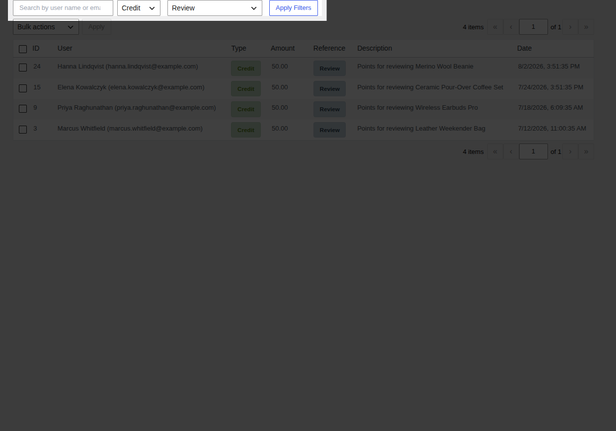 Filter by type and Filter by reference dropdowns