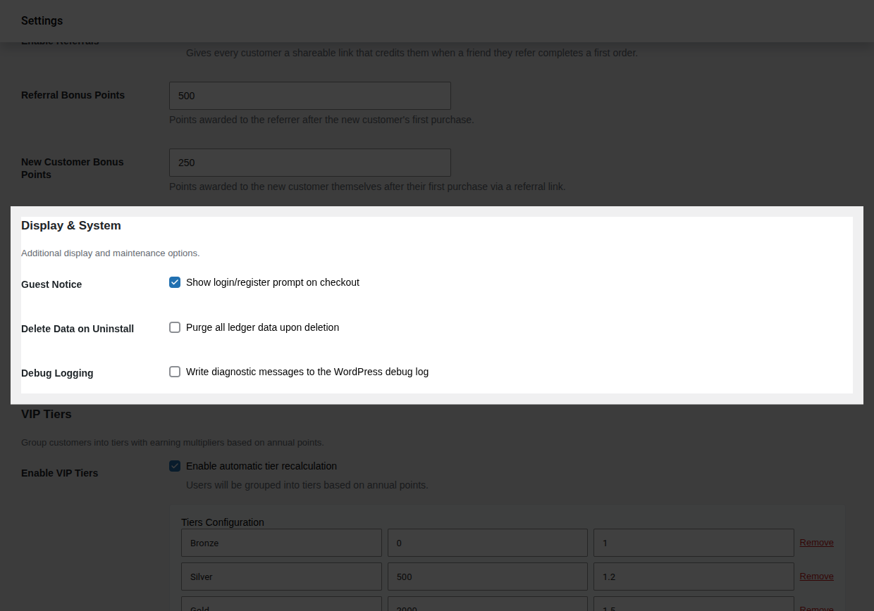 Display & System settings group
