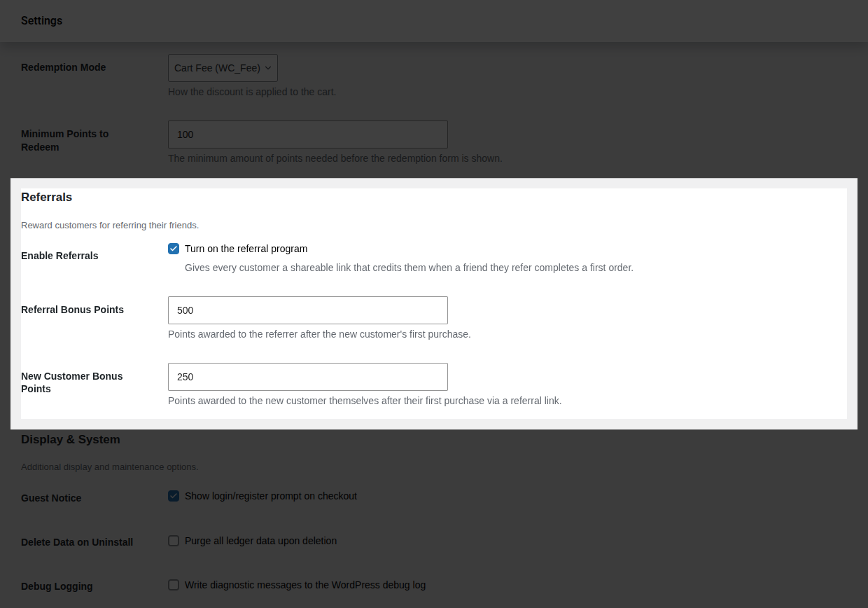 Referrals settings group