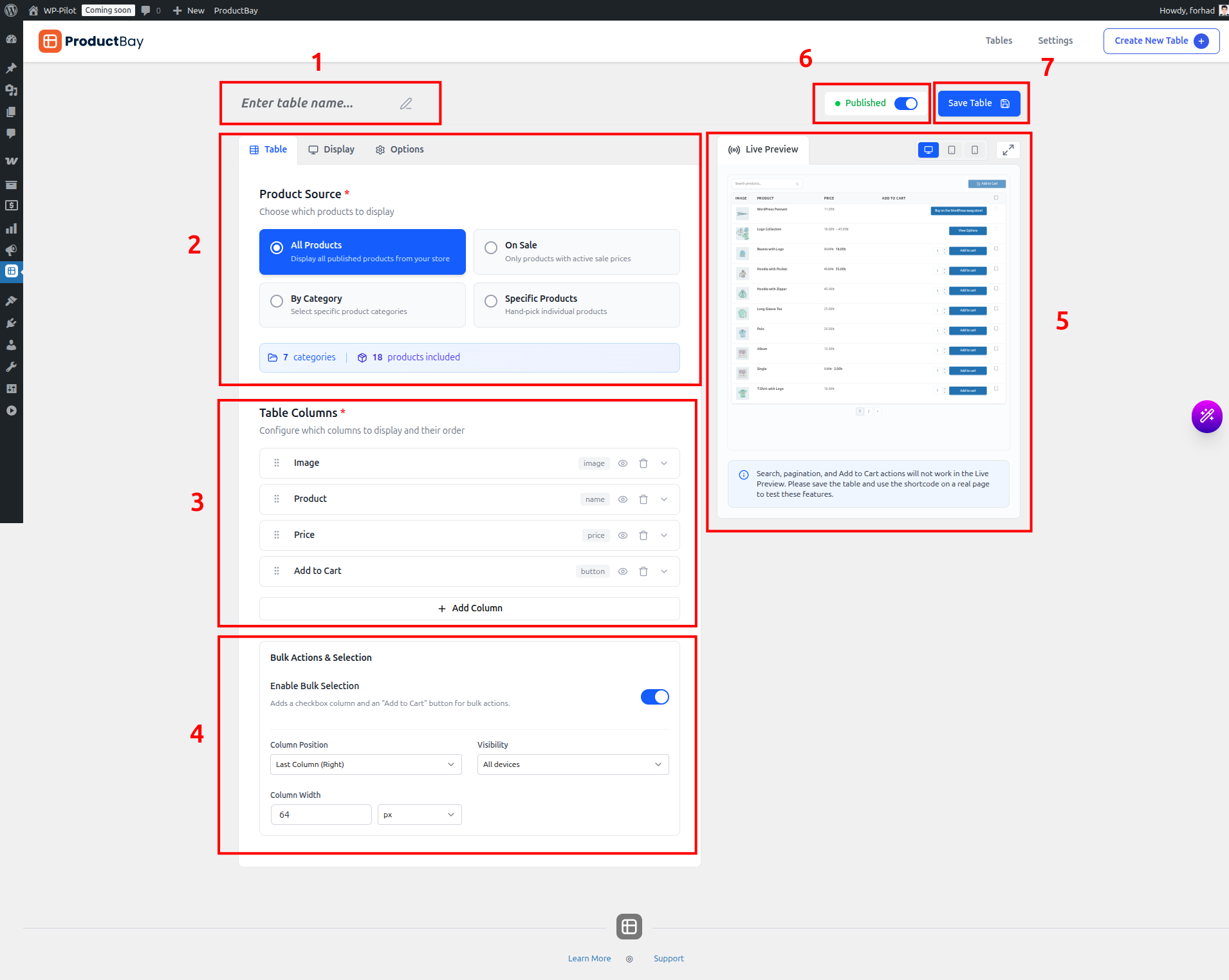 Create New Table - Table Tab