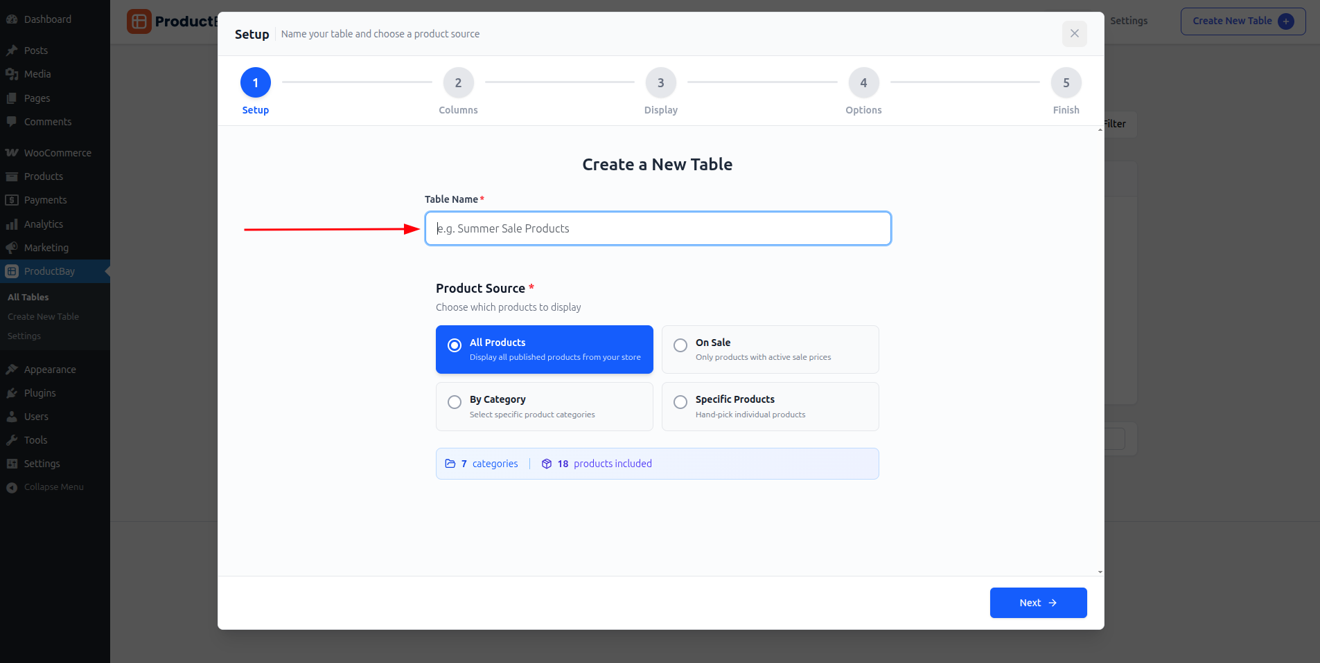 Wizard - Set Table Name