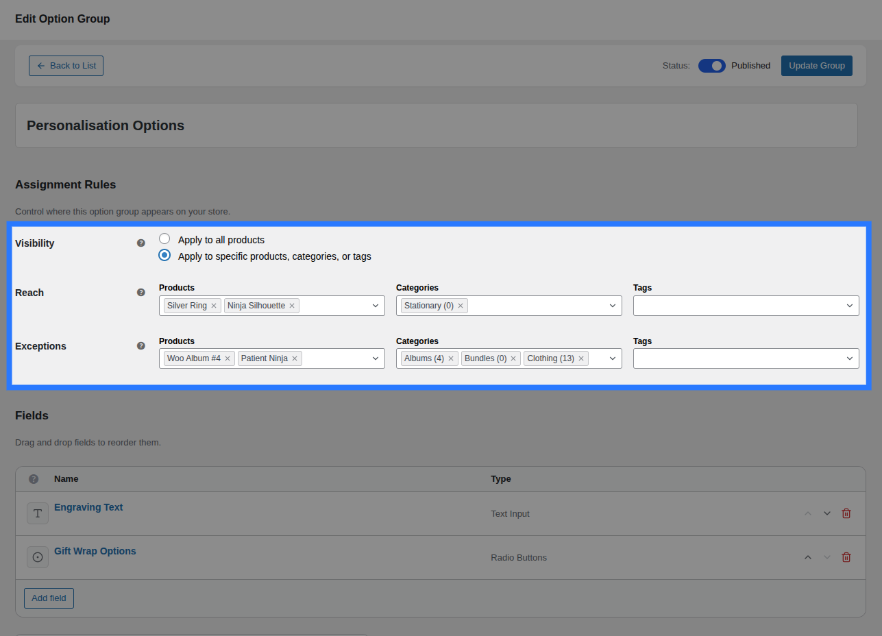 Assignment Rules panel with the Add Rule button and a dropdown to choose target type