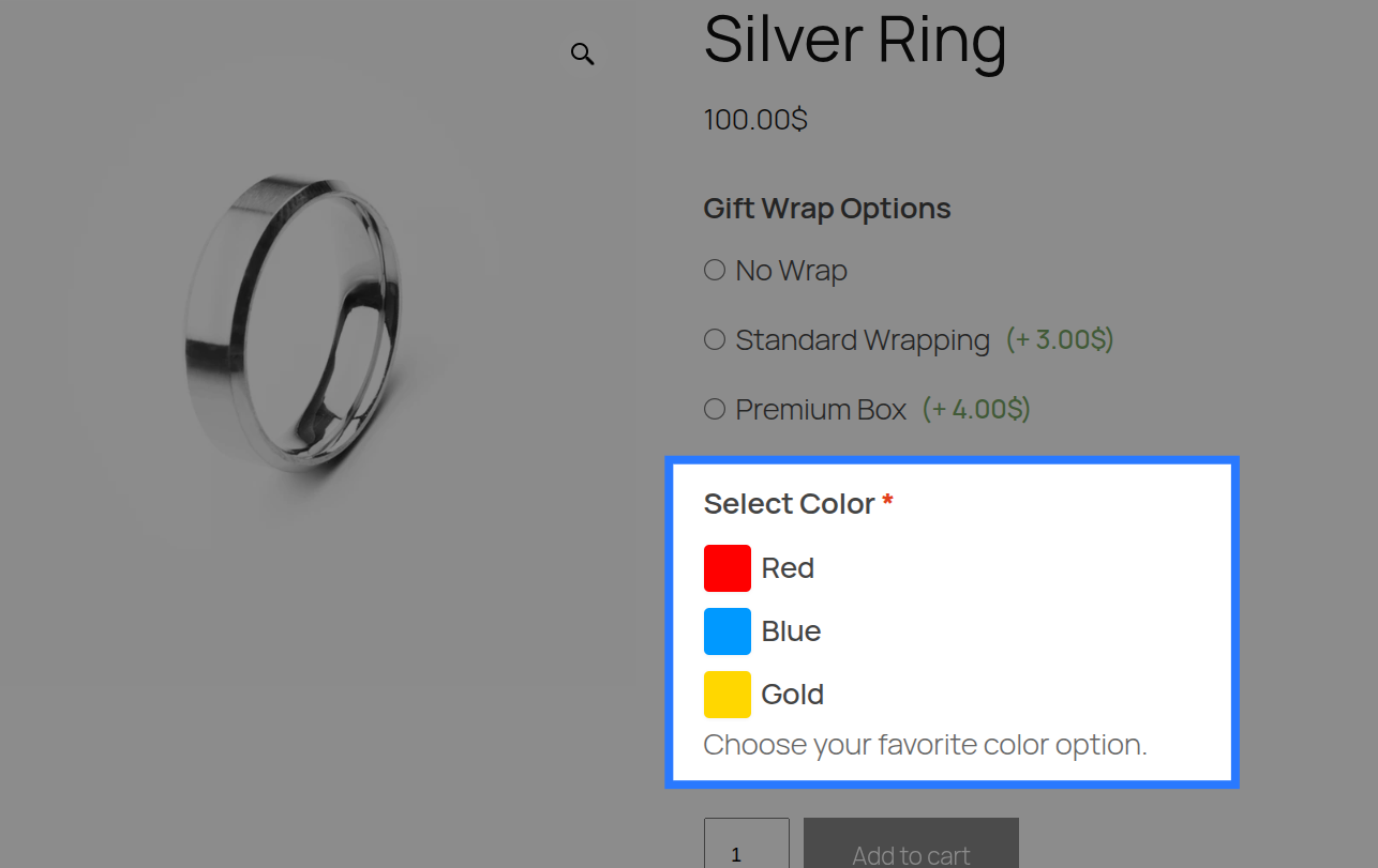 Frontend view of Swatch + Label Display Style