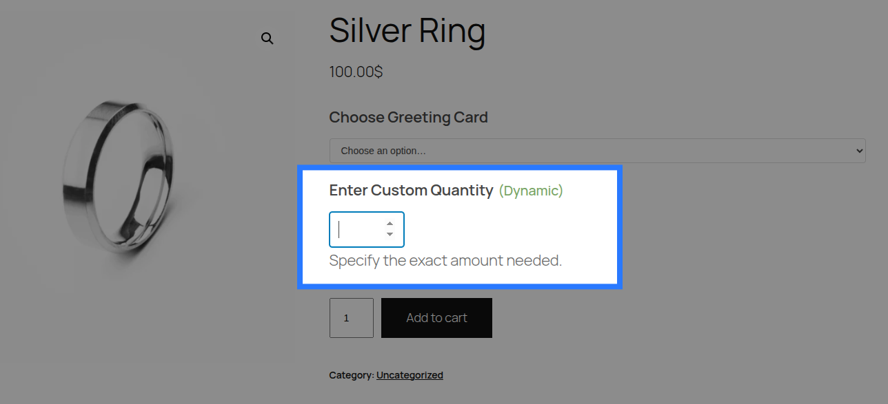 Number input field on a product page with a label, the number spinner, and a min/max description below