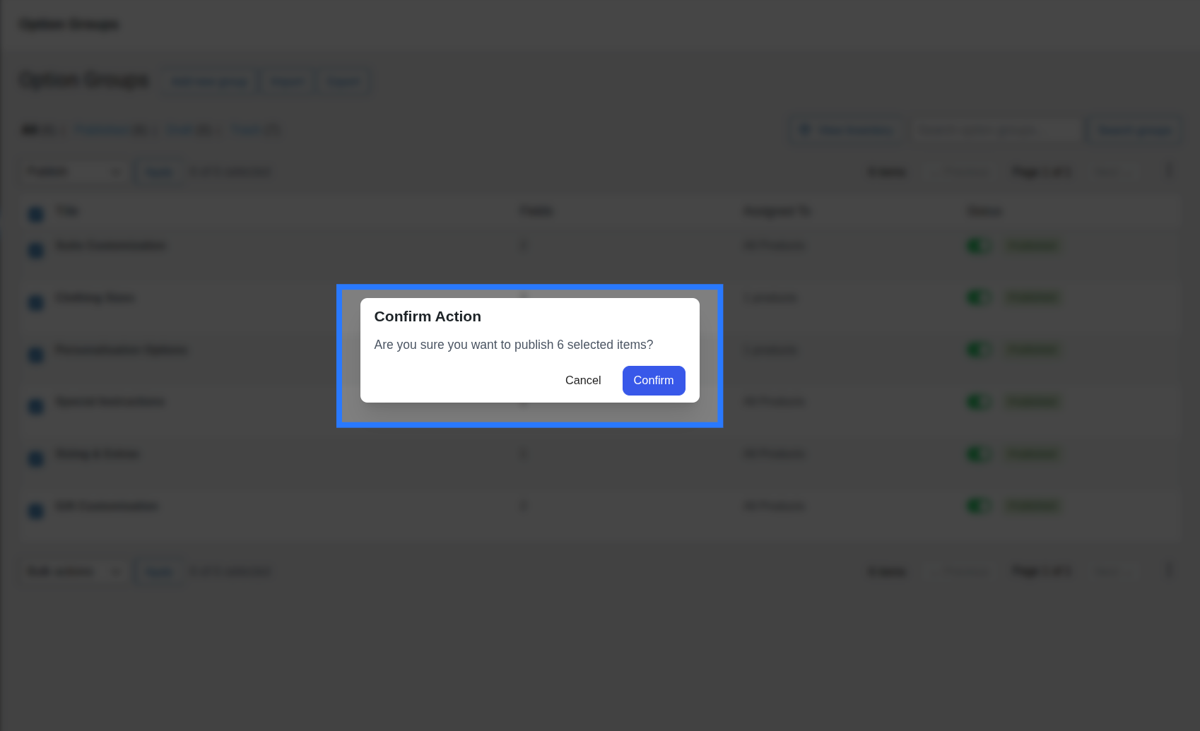 Bulk action confirmation modal asking to confirm moving 3 groups to trash