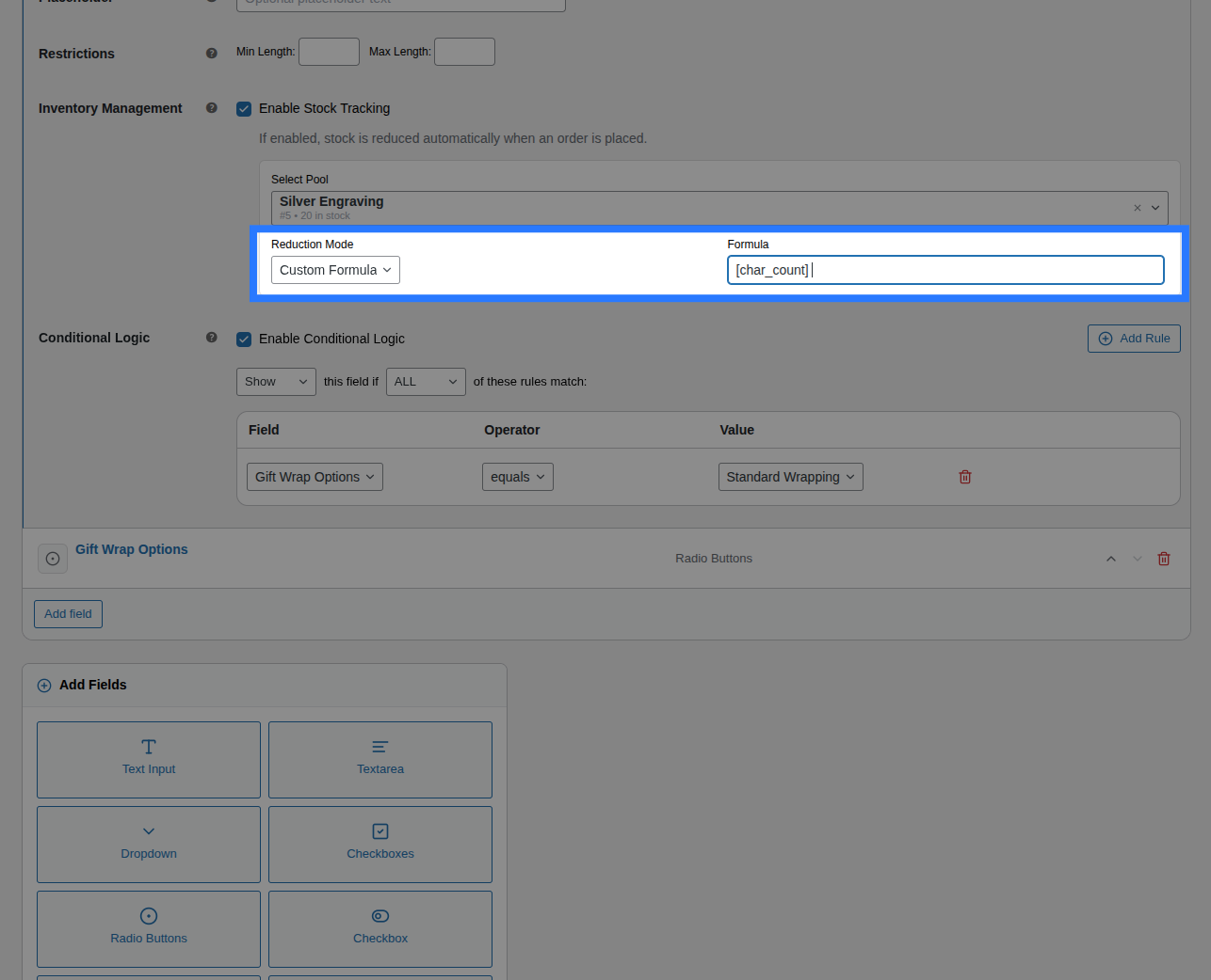 Custom Formula field visible under Reduction Mode