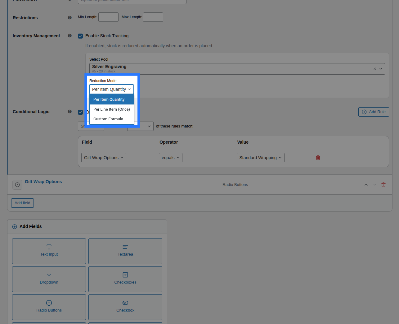 Reduction Mode dropdown open showing options