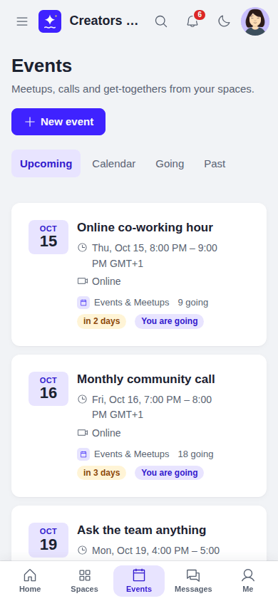 Upcoming events on a phone