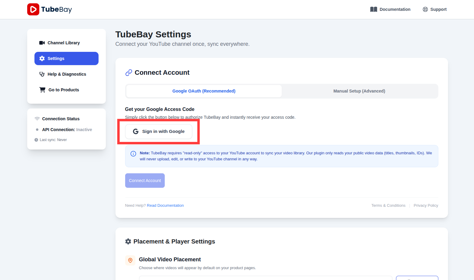 Settings Tab Authorization