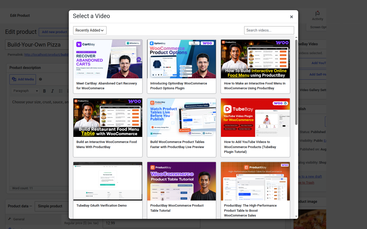 Step 2: Video Selection Modal