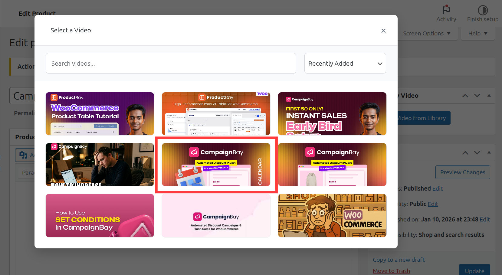 Step 2: Video Selection Modal