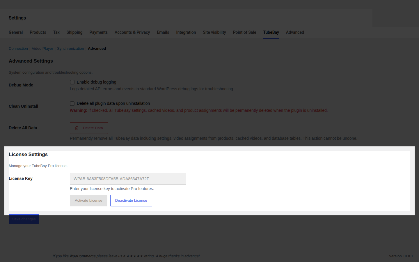 License Settings after successful activation